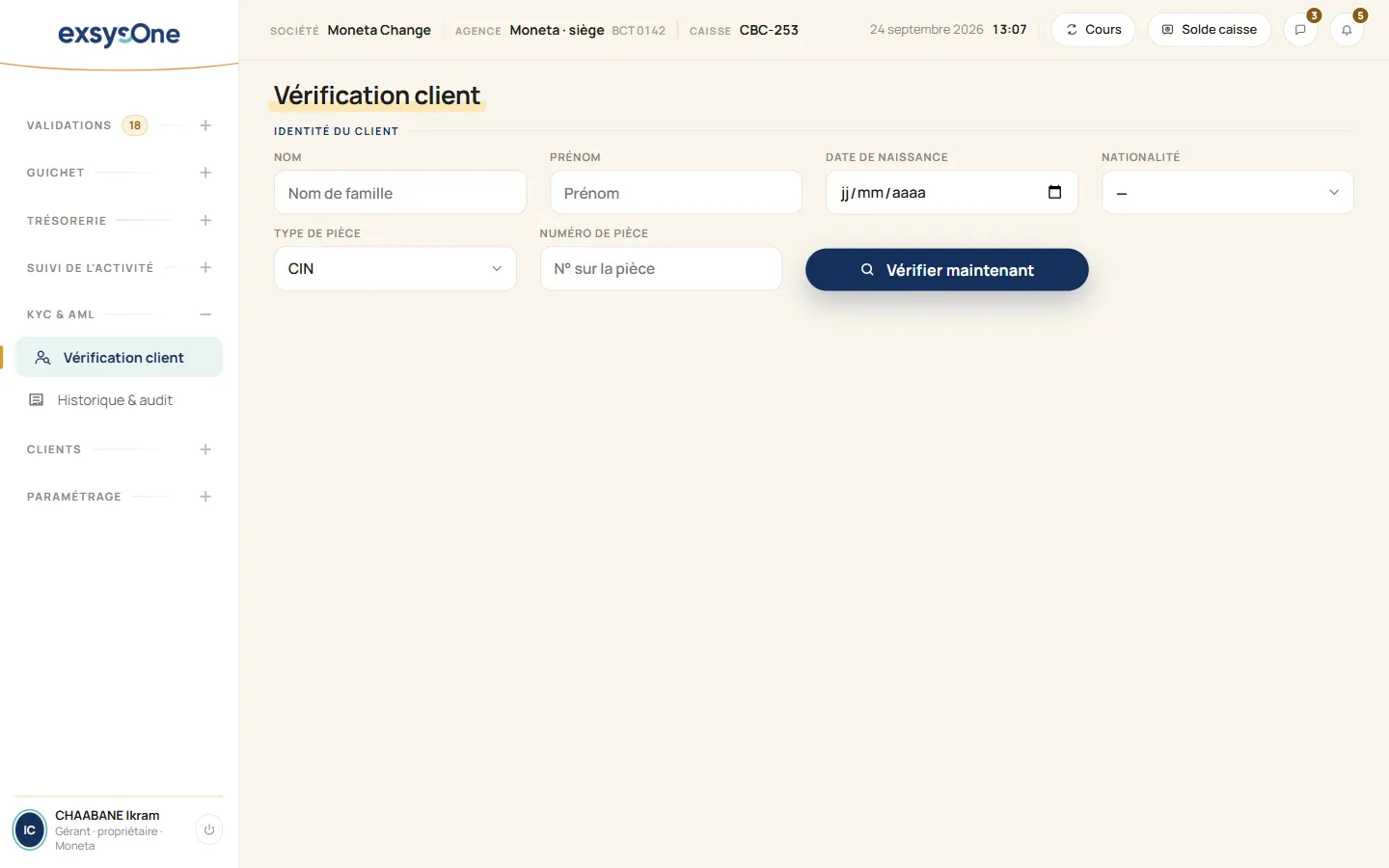 Exsys One : vérification d’un client, alertes et score de conformité